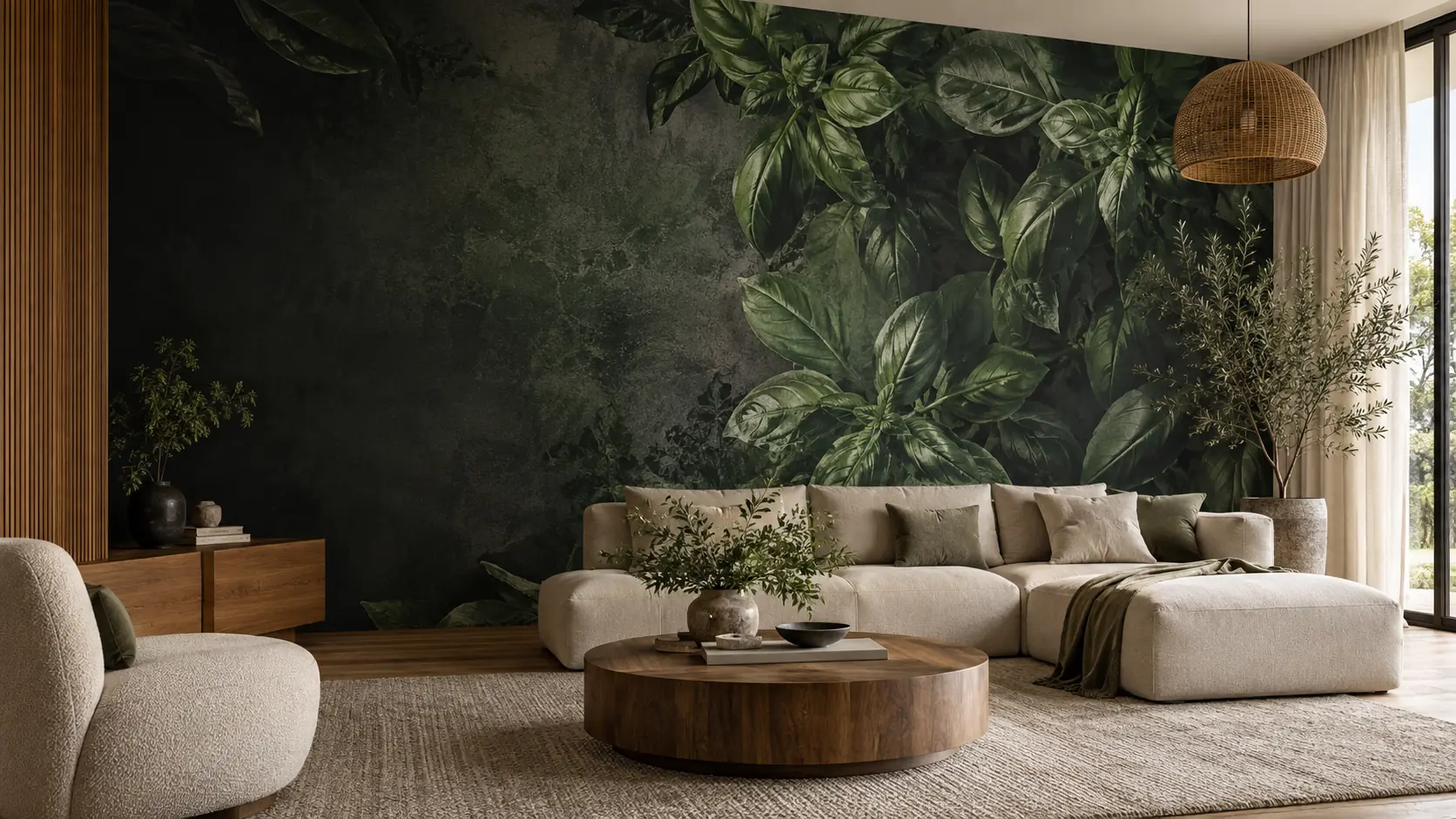 Living cu tapet personalizat botanic